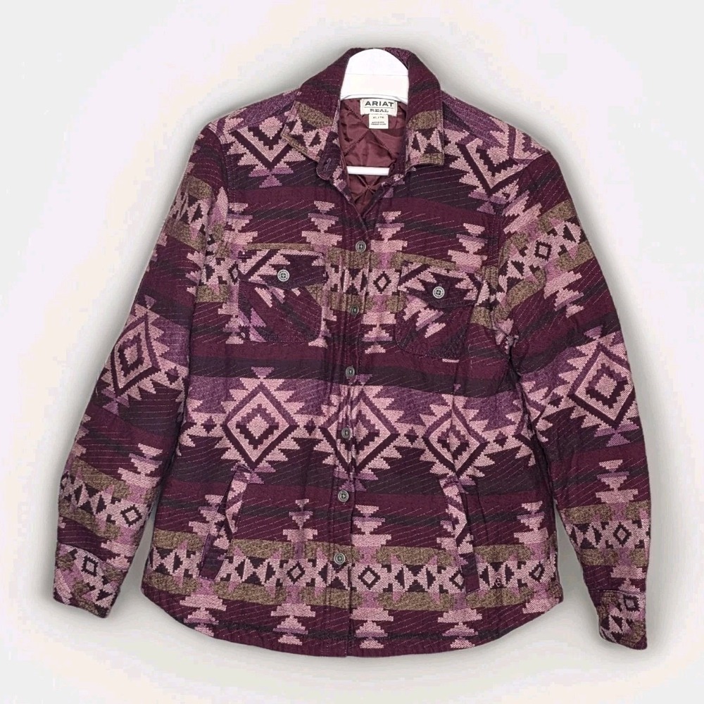 Ariat Jacket Wmns Size XL Pink Aztec R.E.A.L Southwestern Print Shacket Quilted